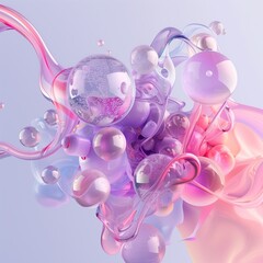 Dynamic transparent waves and glass bubbles in a beautiful mix of blue and purple colors. Perfect for use as a background, decoration, or graphic art element in stylish visual designs.