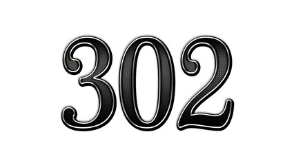 black metal 3d design of number 302 on white background.