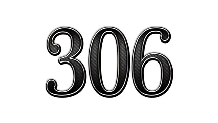 black metal 3d design of number 306 on white background.