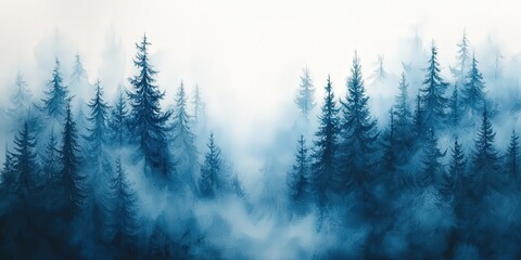 Obraz premium Foggy Pine Forest Watercolor Background Art
