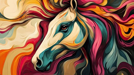 Abstract Portrait of a Horse with Swirling Colors