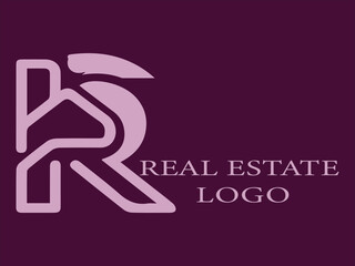 R Initial Letter Vector Logo for Real Estate in Modern Minimalist Style, R Logo Design with House Elements and Geometric Stripes