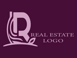 R Initial Letter Vector Logo for Real Estate in Modern Minimalist Style, R Logo Design with House Elements and Geometric Stripes