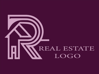R Initial Letter Vector Logo for Real Estate in Modern Minimalist Style, R Logo Design with House Elements and Geometric Stripes