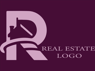 R Initial Letter Vector Logo for Real Estate in Modern Minimalist Style, R Logo Design with House Elements and Geometric Stripes