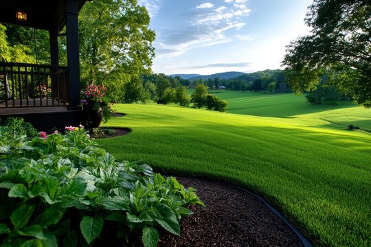 A rural home with a porch overlooking wide green fields, a quiet and peaceful setting that represents the slower pace of countryside living