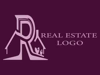 R Initial Letter Vector Logo for Real Estate in Modern Minimalist Style, R Logo Design with House Elements and Geometric Stripes