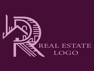 R Initial Letter Vector Logo for Real Estate in Modern Minimalist Style, R Logo Design with House Elements and Geometric Stripes
