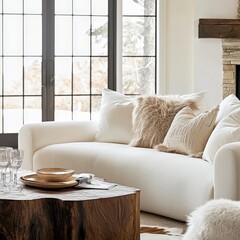 a cozy white cloud like sofa in an elegant living room