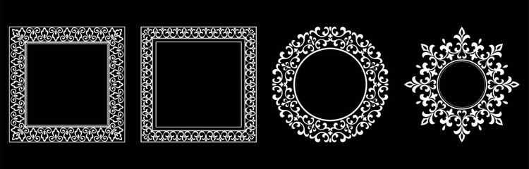 Set of decorative frames Elegant vector element for design in Eastern style, place for text. Floral black and white borders. Lace illustration for invitations and greeting cards.