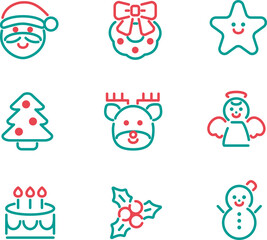 Fototapeta premium クリスマス アイコン ピクトグラム あしらい 飾り 絵文字 シンプル かわいい イラスト素材セット