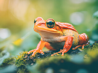 Close-up of a Colorful Frog in a Lush Green Environment