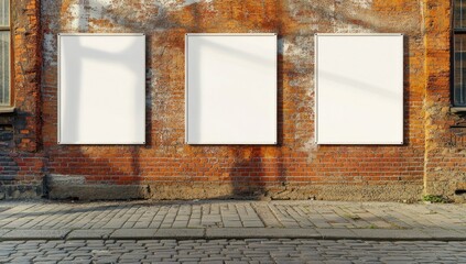 Fototapeta premium Three Blank Billboards on a Brick Wall