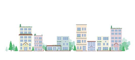 Obraz premium Illustration of a building, a cute pastel colored vintage style commercial building on a white isolated image for use in media production or maps. It is an urban community, urban society.