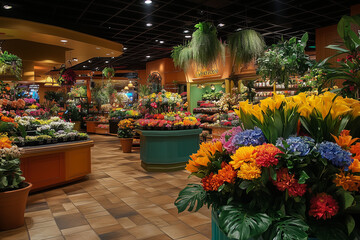 Fototapeta premium A Vibrant Floral Section with Bouquets of Fresh Flowers: Bringing Nature's Beauty to Your Home