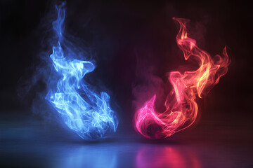 Fototapeta premium Mystical red and blue Fire Flames 3d icon