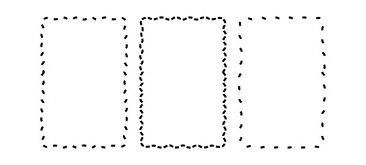 Rectangle frames with wavy edges. Rectangular shapes with wiggly borders. Picture or photo frames, empty text boxes, Vector graphic illustration.