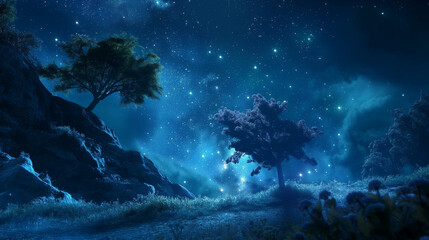 Obraz premium Peaceful night sky studded with stars and twinkling lights conveying the serene essence of the longest night