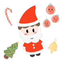 The image shows Santa Claus and an elf next to a Christmas tree, surrounded by winter decorations and gifts The scene captures the joy and celebration of the holiday season in a cheerful cartoon style