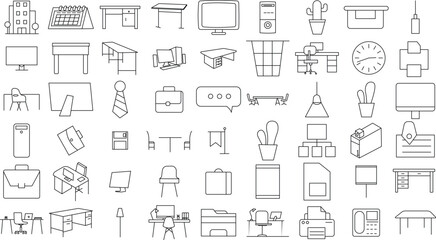 Office icon set for logo and T-Shirt. Thin line art editable stroke.