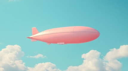 Pink blimp floating above fluffy clouds in