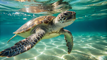 Fototapeta premium turtle under light blue water