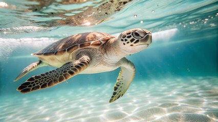 Obraz premium turtle under light blue water