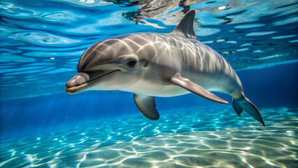 dolphin under light blue wate