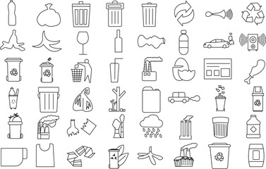 Recycle waste garbage Trash icon set for logo and T-Shirt. Thin line art editable stroke.