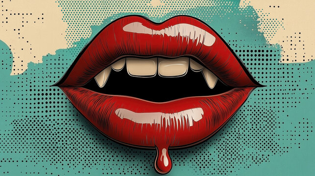 A close-up of red lips pop art - Generative AI