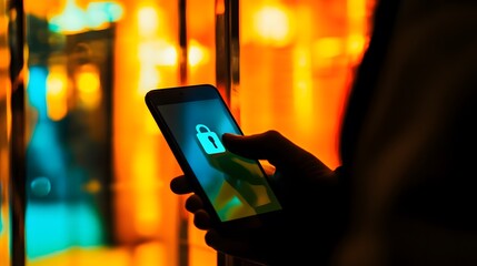 Close-up of smartphone screen with privacy lock icon and hand partially covering it, highlighting the significance of phone security and personal data protection