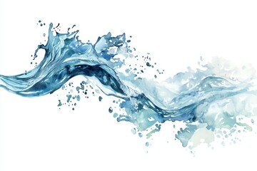 Beautiful watercolor splash depicting flowing water, showcasing vibrant blue hues and dynamic movement against a white background.