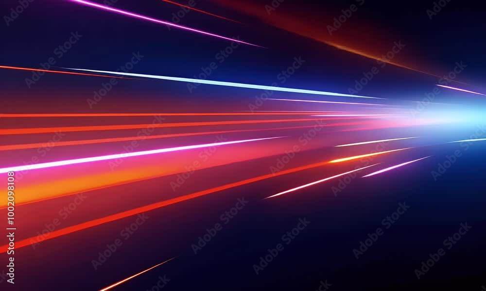 Wall mural 4k high-speed light animation with neon blue and red trails, creating a dynamic and futuristic desig