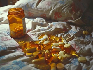 Pills on a Bed: A Close-Up Look at Medication
