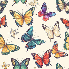 Fototapeta premium Seamless Colorful Butterfly Pattern with Intricate Wing Designs