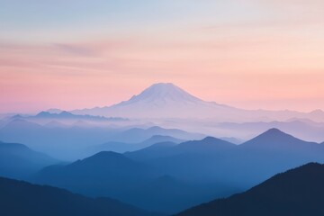 Obraz premium Peaceful mountain range at sunrise with soft pastel colors 