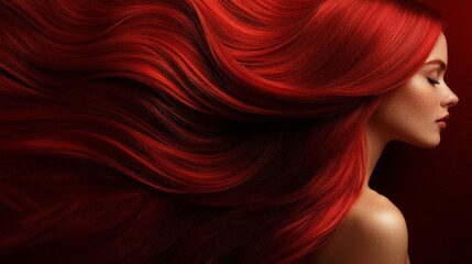 Naklejka premium very healthy long shiny hair, color red, that looks out of a commercial