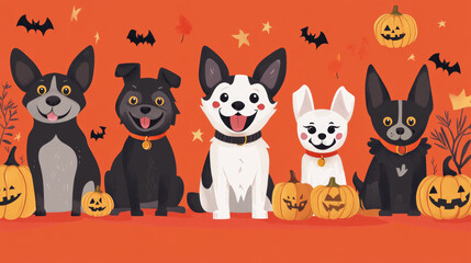 Obraz premium Adorable Halloween dog illustrations in different breeds, perfect for your creative projects!