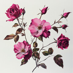 Fototapeta premium magenta colored roses and rose buds on a white background