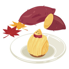 皿に盛られたさつまいもモンブランとさつまいもセット