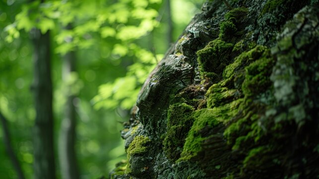 Lush green moss covering a rocky surface in the forest