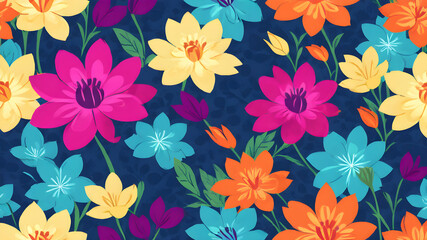 Fototapeta premium Vector Illustration of Seamless Pattern with Colorful Flowers