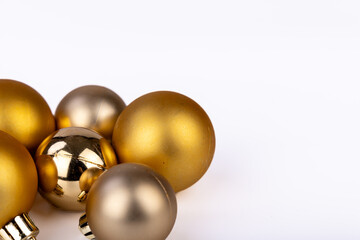 Bright Golden Christmas Decorations on White