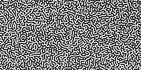 Fototapeta premium Abstract truing organic wallpaper Turing reaction diffusion monochrome seamless pattern with chaotic motion. Generative algorithm psychedelic background. Reaction-diffusion or truing pattern formation