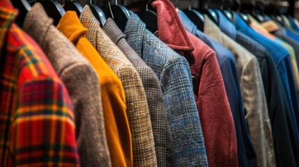 Obraz premium Stylish Collection of Jackets on Hangers