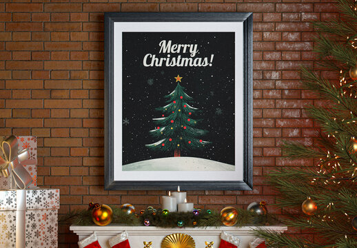 Poster Frame With Christmas Theme Mockup