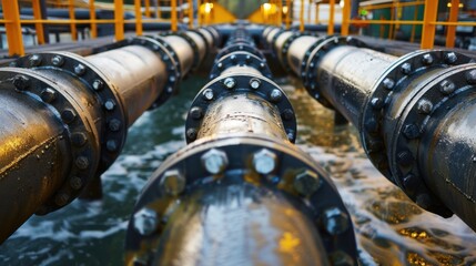 Industrial Pipes in Water with Reflections