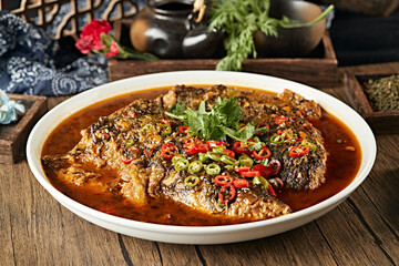 Braised wild fish head in sauce