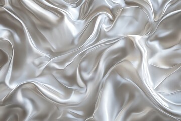 Obraz premium Close-up of soft, flowing silver satin fabric with elegant folds and wrinkles.