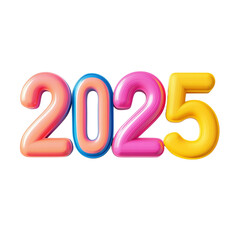 3D 2025 numbers in a playful combination on a transparent background